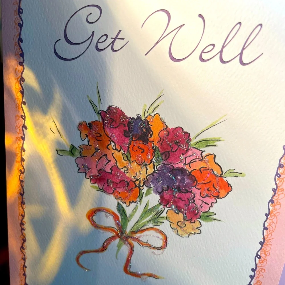 Get Well Handmade. Greeting Cards.  Watercolor image.